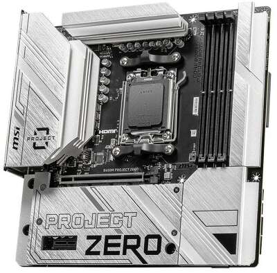 Материнская плата MSI B650M PROJECT ZERO B650, AM5, 4*DDR5, 1*PCIEx16, 1*PCIEx1, 2*M.2, 3*TypeC, 3*USB3.2Gen2, 4*USB3.2Gen1, 6*USB2.0, 4*SATA3.0, 2.5G, DP, HDMI, M-ATX, RTL