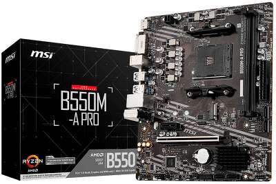 Материнская плата MSI B550M-A PRO B550, AM4, 2*DDR4, 1*PCIEx16, 1*PCIEx1, 1*M.2, 6*USB3.2Gen1, 6*USB2.0, 4*SATA3.0, 1G, DVI, HDMI, M-ATX, RTL
