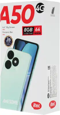 Смартфон Itel A667LP A50 64Gb 3Gb золотистый моноблок 3G 4G 2Sim 6.6" 720x1612 Android 14 8Mpix 802.11 b/g/n GPS GSM900/1800 GSM1900 A-GPS microSD max512Gb
