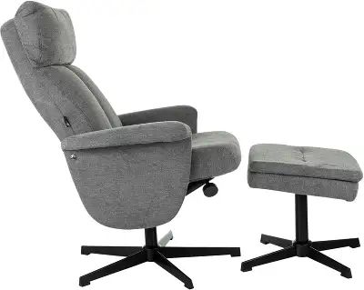 Кресло для дома Бюрократ _Baron с пуфом серый металл черный крестов. (_BARON/GREY)