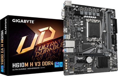 Материнская плата GIGABYTE H610M H V3 DDR4, LGA1700, H610, 2*DDR4, 4*SATA, 1*M.2, 2*USB 3.2, 4*USB 2.0, 1*PCIx16, 1*PCIx1, D-Sub+HDMI, mATX