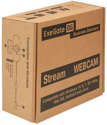 ExeGate Stream C925 Wide Full HD (2Мп, 1920х1080, 1080P,30fps, защитная шторка, фиксированный фокус, широкоугольный 4-линзовый объектив 79°, микрофон с шумоподавлением, универсальное крепление, USB, к