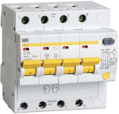 Выключатель автом. дифф. тока IEK MAD10-4-025-C-030 АД14 25A тип C 4.5kA 30мА AC 4П 230/400В 5мод белый (упак.:1шт)