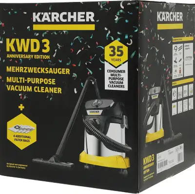 Строительный пылесос Karcher KWD 3 S V-15/4/20 AE *EU 1000Вт (уборка: сухая/сбор воды/выдув) желтый