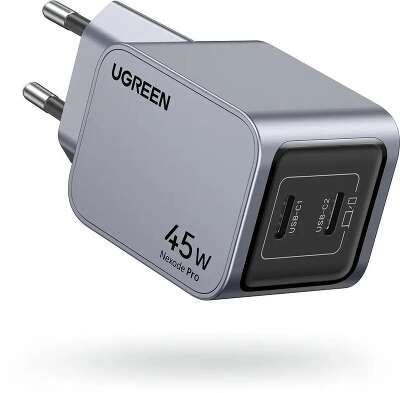 Зарядное устройство UGREEN X707 (35008) Nexode Pro 45W USB-C+USB-C PD GaN Tech Charger EU. Цвет: серый