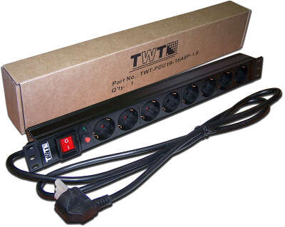 Блок распределения питания Lanmaster TWT-PDU19-16A8P-3.0 гор.размещ. 8xSchuko базовые 16A Schuko 3м