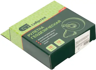 Рулетка геодезическая Сибртех 31260 дл.полотна 10м изм.шкала в см зацеп простой зеленый