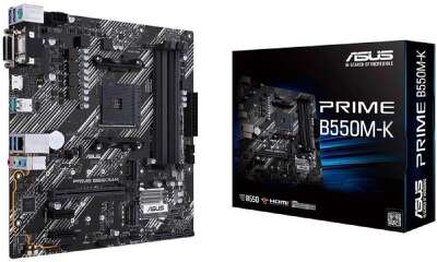 ASUS PRIME B550M-K (Socket AM4, mATX, 4xDDR4(128GB), VGA/DVI-D/HDMI 2.1, 1xPCIe 4.0x16/2xPCIe 3.0, 1xLAN, 4xSATA 6Gb/s, 2xM.2, 6xUSB 3.2, 1xPS/2)