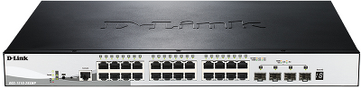 Коммутатор D-Link PROJ Настраиваемый L2+ стекируемый PoE-коммутатор, 24x1000Base-T PoE, 4x10GBase-X SFP+, PoE-бюджет 370 Вт, CLI, консольный порт RJ-45