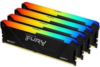 Память DIMM DDR4 64Gb (4х16Gb) PC25600 3200MHz CL16 1.2В Kingston FURY Beast Black RGB (KF432C16BB12AK4/64)