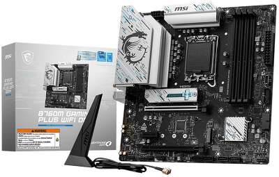 Материнская плата MSI B760M GAMING PLUS WIFI DDR4 B760, LGA1700, 4*DDR4, 5*PCIEx16, 2*M.2, 2*TypeC, 2*USB3.2Gen2, 2*USB3.2Gen1, 8*USB2.0, 4*SATA3.0, 2.5G, DP, HDMI, ATX, RTL