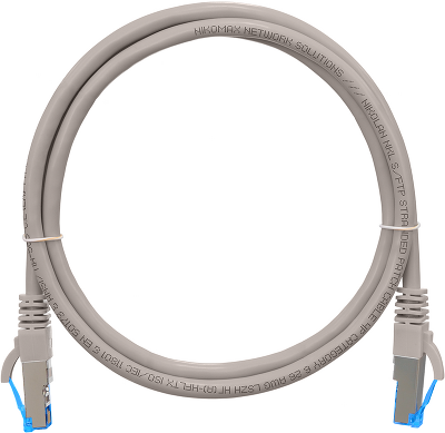 Коммутационный шнур NIKOMAX S/FTP 4 пары, Кат.6 (Класс E), 250МГц, 2хRJ45/8P8C, T568B, заливной, с защитой защелки, многожильный, BC (чистая медь), 26AWG (7х0,165мм), поливинилхлорид, серый, 10м