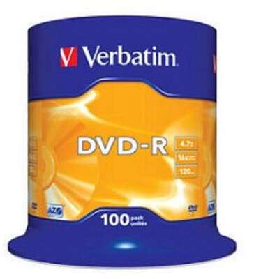 Verbatim  Диски DVD-R  4.7Gb 16-х, 100 шт, Cake Box (43549)