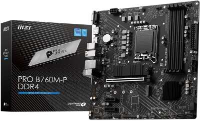 Материнская плата MSI PRO B760M-P DDR4 B760, LGA1700, 4*DDR4, 1*PCIEx16, 2*PCIEx1, 2*M.2, 1*TypeC, , 3*USB3.2Gen1, 8*USB2.0, 4*SATA3.0, 1G, VGA, DP, HDMI, M-ATX, RTL