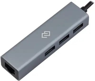Разветвитель USB-C + USB-A Digma DHUB-LAN-4port 4порт. серебристый