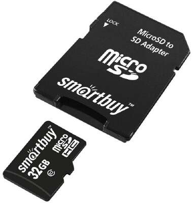 Micro SDHC карта памяти Smartbuy 32GB Class 10 (с адаптером SD) (SB32GBSDCL10-01LE)