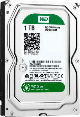 Жёсткий диск SATA-3 1TB [WD10EZRX] WD Caviar Green, 5400rpm, 64MB Cache