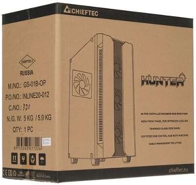 Корпус Chieftec Hunter, черный, ATX, Без БП (GS-01B-OP)