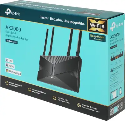 Роутер беспроводной TP-Link Archer AX53 AX3000 10/100/1000BASE-TX черный