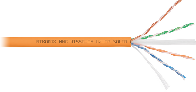Кабель NIKOMAX U/UTP 4 пары, Кат.6a (Класс Eа), тест по ISO/IEC, 500МГц, одножильный, BC (чистая медь), 23AWG (0,57мм), полимерный материал нг(А)-HF, внутренний, серый, 500м - гарантия: 5 лет / 15 лет системная