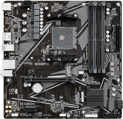 Материнская плата GIGABYTE B550M K, AM4, B550, 4*DDR4, 4*SATA, 2*M.2, 4*USB 3.2, 4*USB 2.0, 1*PCIx16, 1*PCIx1, HDMI+DP, mATX