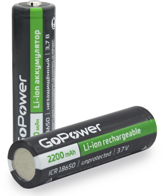 Аккумулятор Li-ion GoPower 18650 без защиты с высоким контактом (00-00018352)
