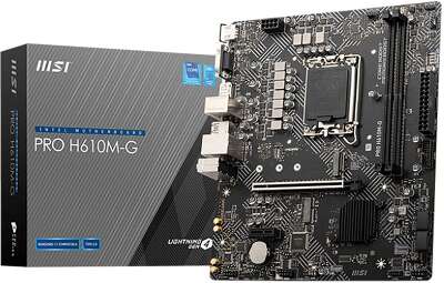 Материнская плата MSI PRO H610M-G H610, LGA1700, 2*DDR5, 1*PCIEx16, 1*PCIEx1, 1*M.2, 4*USB3.2Gen1, 6*USB2.0, 4*SATA3.0, 1G, VGA, DP, HDMI, M-ATX, RTL