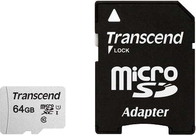 Карта памяти 64 Гб Micro SDXC Transcend Class 10 UHS-I U1 [TS64GUSD300S-A] с адаптером