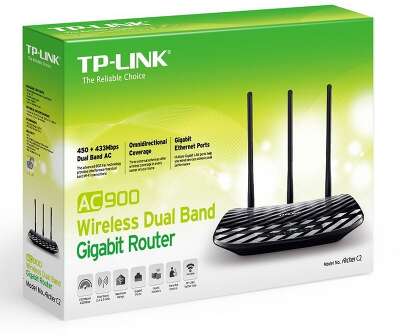 Маршрутизатор беспроводной TP-Link Archer C2(EU) AC900 10/100/1000BASE-TX черный