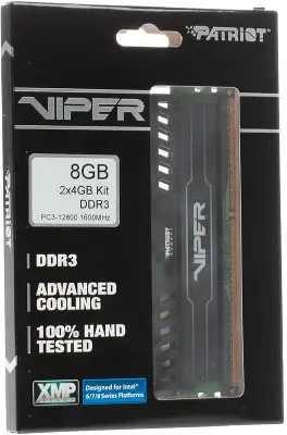 Память DDR3 2x4GB 1600MHz Patriot PV38G160C9K Viper 3 RTL Gaming PC3-12800 CL9 DIMM 240-pin 1.5В с радиатором Ret