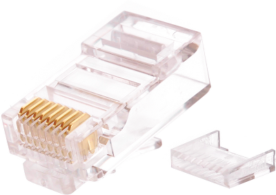 Коннектор NIKOMAX RJ45/8P8C под витую пару, Кат.5e (Класс D), 100МГц, покрытие 50мкд, универсальные ножи, неэкранированный, со вставкой, круглый ввод, уп-ка 100шт.