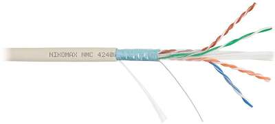 Кабель NIKOMAX F/UTP 4 пары, Кат.6 (Класс E), тест по ISO/IEC, 250МГц, одножильный, BC (чистая медь), 23AWG (0,55мм), полимерный материал нг(А)-LSLTx, внутренний, светло-серый, 305м - гарантия: 5 лет / 15 лет системная