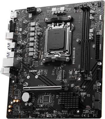 Материнская плата MSI PRO B650M-B,B650,AM5,2DDR5,1PCI-Ex16,1PCI-Ex1,1M.2,4SATA3,6USB3.2 Gen1,6USB2.0,HD Audio