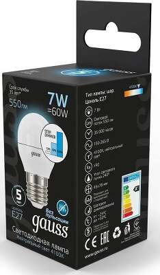 Лампа светодиодная Gauss 7Вт цок.:E27 шар 220B св.свеч.бел.нейт. (упак.:1шт) (105102207-S)