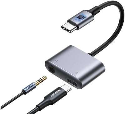 Адаптер Ugreen CM231 (60164) USB-C to 3.5mm Audio Adapter with PD. Цвет: серый