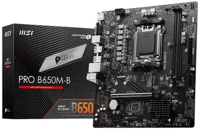 Материнская плата/ MB MSI AMD B650 sAM5, 2xDDR5(128GB), D-SUB/HDMI 2.1, 1xPCIe 4.0x16, 1xPCIe 3.0, 1xLAN (2.5GbE), 4xSATA 6Gb/s, 1xM.2, 4xUSB 3.2, 2xUSB 2.0, 2xPS/2, mATX