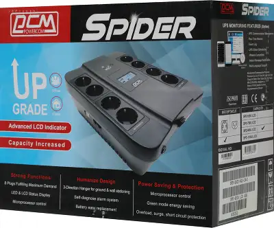 ИБП Powercom Back-UPS Spider, 900VA, 540W, EURO, черный