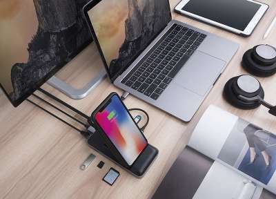 Беспроводное зарядное устройство HyperDrive USB-C Hub + 7.5W Qi Wireless Charger [HD258B]