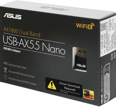 Адаптер Wi-Fi ASUS USB-AX55 NANO (802.11a/b/g/n/ac/ax, 2.4/5ГГц, USB 2.0) (USB-AX55 NANO)