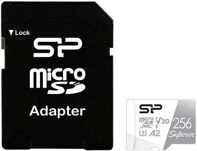 Карта памяти 256 Гб Micro SDXC Silicon Power Superior, Class 10 V30 A2 U3 [SP256GBSTXDA2V20SP] c адаптером
