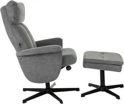 Кресло для дома Бюрократ _Baron с пуфом серый металл черный крестов. (_BARON/GREY)