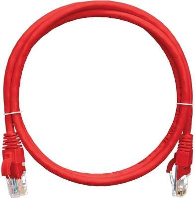 Коммутационный шнур NIKOMAX U/UTP 4 пары, Кат.5е (Класс D), 100МГц, 2хRJ45/8P8C, T568B, заливной, с защитой защелки, многожильный, BC (чистая медь), 24AWG (7х0,205мм), поливинилхлорид, красный, 1,5м