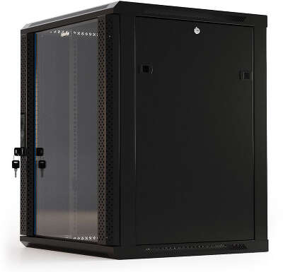 Шкаф коммутационный Hyperline (TWB-1266-GP-RAL9004) настенный 12U 600x600мм пер.дв.стекл 2 бок.пан. 60кг черный 650мм IP20 сталь