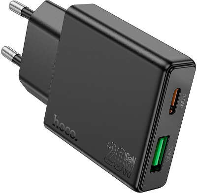 Зарядное устройство Hoco 20Вт, 3А, QC3.0/PD, 1хUSB, 1хType-C, N38, черный, коробка