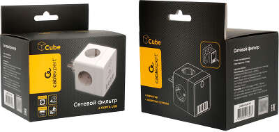 Сетевой фильтр Cablexpert Cube CUBE-4-U4-W, 4 р, 16А, 4хUSB, ур.защиты 2+, белый, коробка