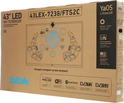 Телевизор LED BBK 43" 43LEX-7238/FTS2C (B) Яндекс.ТВ Frameless черный FULL HD 60Hz DVB-T2 DVB-C DVB-S2 USB WiFi Smart TV (RUS)