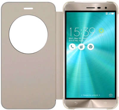 Чехол-книжка для ASUS ZenFone 3 Laser View Flip Cover для ZE552KL, золотистый, полиуретан, поликарбонад