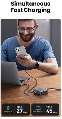 Зарядное устройство UGREEN CD327 (90747) Nexode 65W 2*USB-A+2*USB-C Desktop Fast Charger EU. Цвет: серый