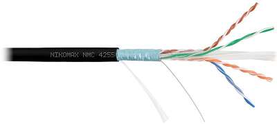 Кабель NIKOMAX F/UTP 4 пары, Кат.6a (Класс Ea), тест по ISO/IEC, 500МГц, одножильный, BC (чистая медь), 23AWG (0,57мм), полимерный материал нг(А)-HF, внутренний/внешний, черный, 500м - гарантия: 5 лет / 15 лет системная