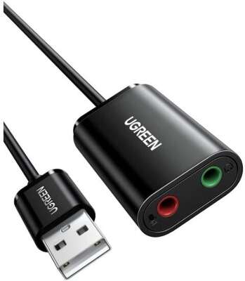 Внешняя звуковая карта UGREEN US205 (30724) USB 2.0 External Sound Adapter. Длина: 15см. Цвет: черный